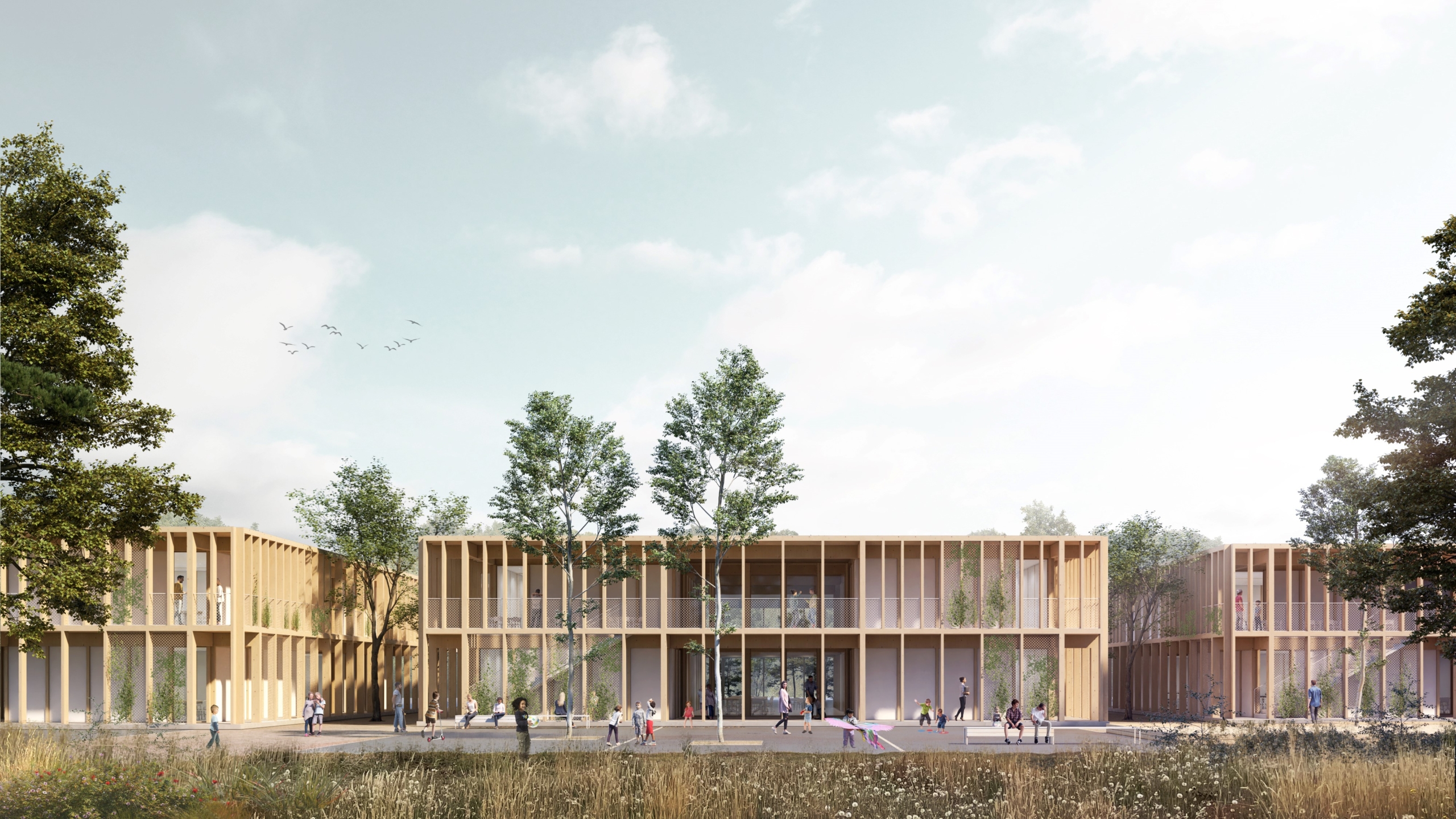 Außenperspektive Grunschule Wandlitz | SHA Scheffler Helbich Architekten Außenperspektive Grunschule Wandlitz | SHA Scheffler Helbich Architekten