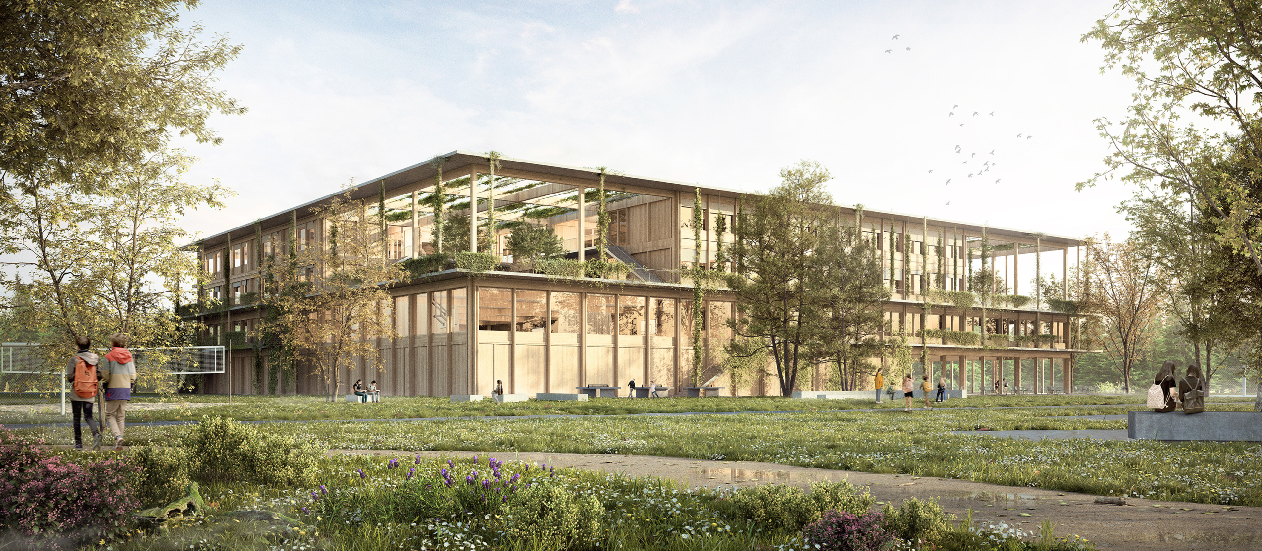 Außenperspektive - Neubau Gymnasium Rhenaniastraße Berlin | SHA Scheffler Helbich Architekten Außenperspektive - Neubau Gymnasium Rhenaniastraße Berlin | SHA Scheffler Helbich Architekten