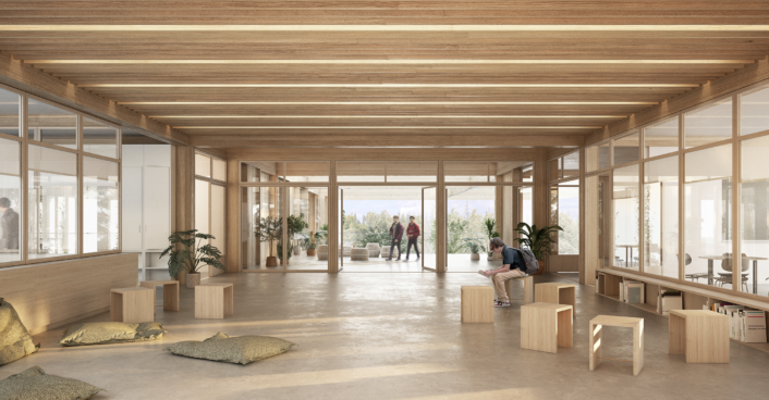 Innenraumperspektive - Neubau Gymnasium Rhenaniastraße Berlin | SHA Scheffler Helbich Architekten Innenraumperspektive - Neubau Gymnasium Rhenaniastraße Berlin | SHA Scheffler Helbich Architekten