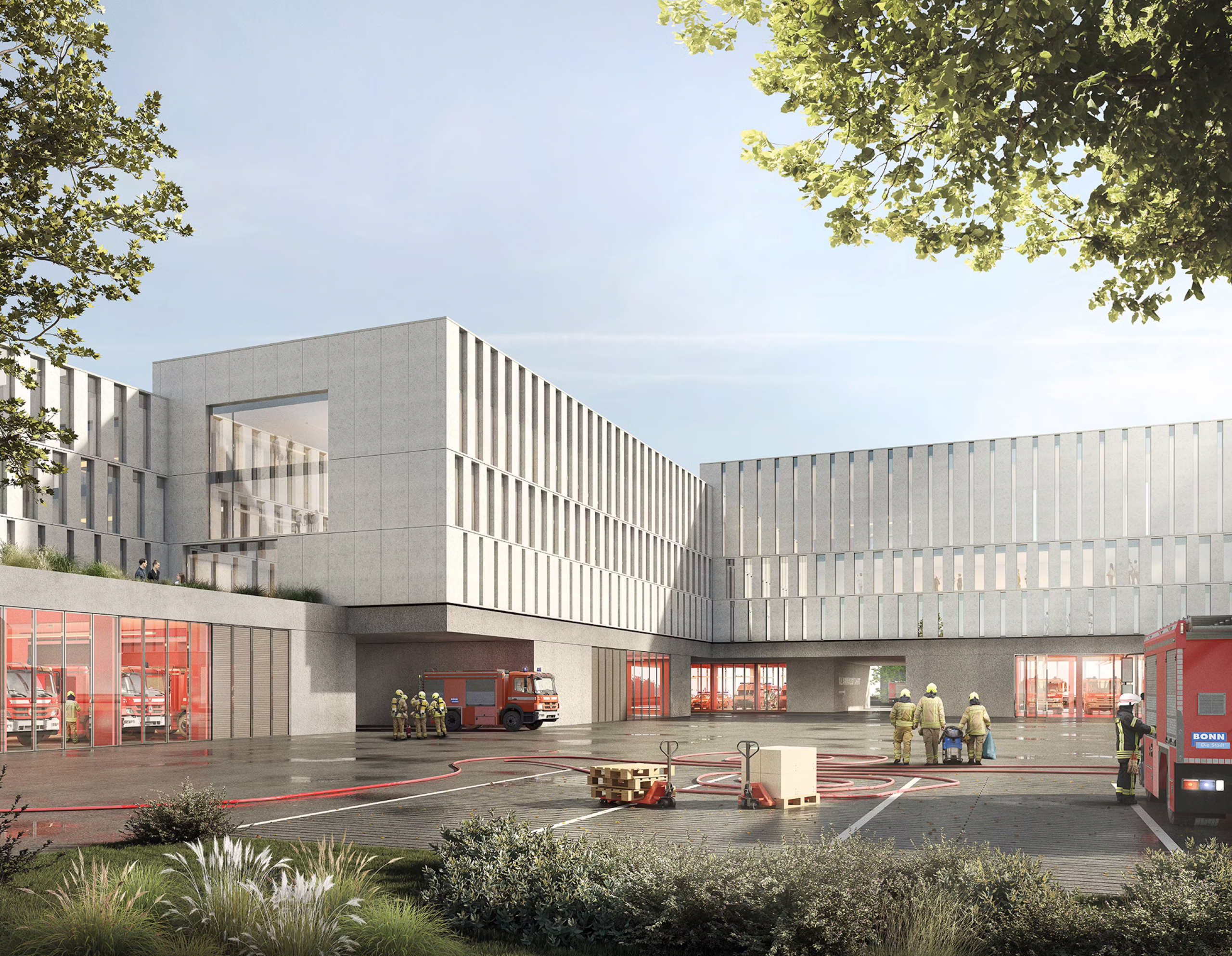 Visualisierung Alarmhof - Wettbewerbsentwurf Feuerwache I in Bonn | SHA Scheffler Helbich Architekten